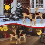 FOOWIN 3D Large Lighted Christmas Deer Family Set, 3-Piece 4.8Ft Pre-Lit Reindeer Outdoor Christmas Decoration with 210 LED Lights, Red Bows,Stakes, for Yard Patio Lawn Garden Courtyard - Image 5