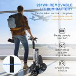 TopMate ES35 Powered Electric Scooter 3 Wheels Foldable Trike with Seat for Adults, Lightweight Electric Scooter with Removable 36V 7.8AH Battery, Reverse Function & Key Switch for Commute and Travel - Image 3